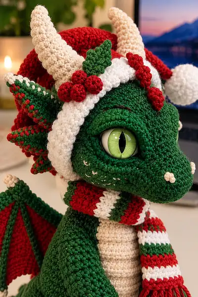 Christmas Dragon Amigurumi Pattern step 2 - assembly progress