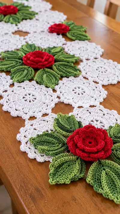 Rose Garden Table Runner Pattern step 2 - assembly progress