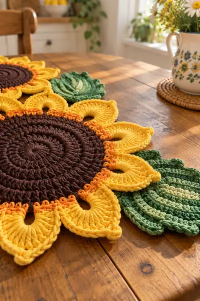 Sunflower Table Runner Pattern step 2 - assembly progress