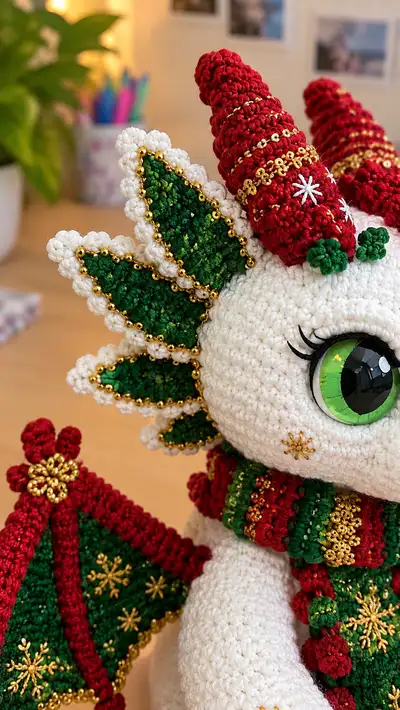 Festive Holly Dragon Amigurumi Pattern step 2 - assembly progress