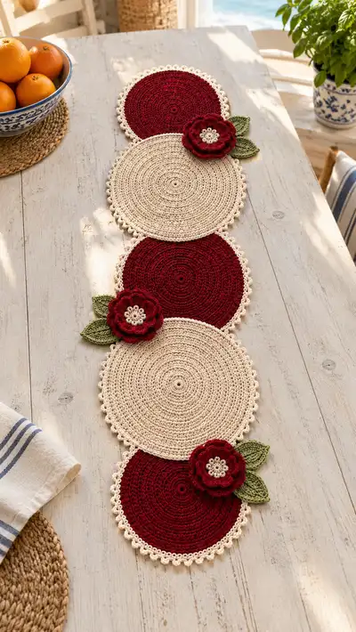 Circular Floral Table Runner Pattern step 1 - construction progress