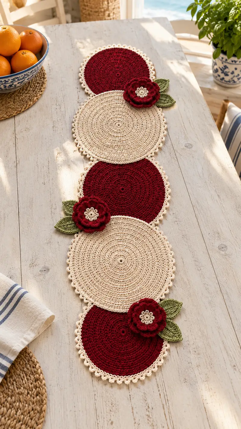 Circular Floral Table Runner Pattern crochet pattern - detailed view of completed project