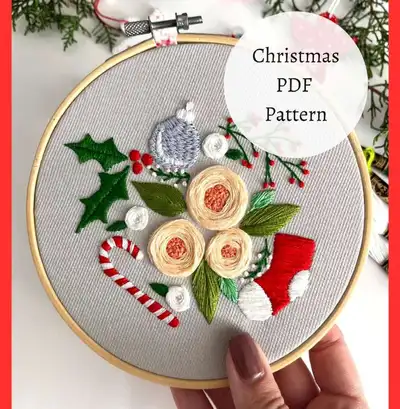 Christmas Embroidery Hoop Pattern step 2 - assembly progress