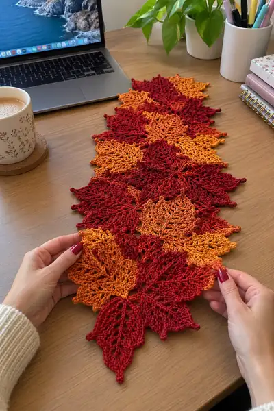 Autumn Leaves Table Runner Pattern step 1 - construction progress