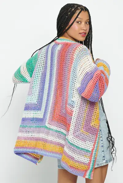 Mitered Mesh Crochet Cardigan Pattern step 2 - assembly progress