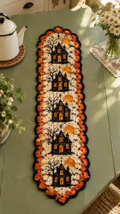 Haunted House Halloween Table Runner Pattern step 1 - construction progress