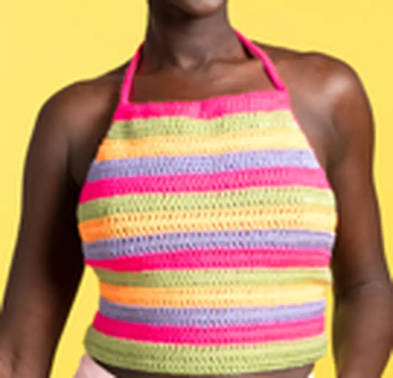 Free Beginner Friendly crochet pattern: Bright Stripes Halter Top Pattern - Easy to follow tutorial