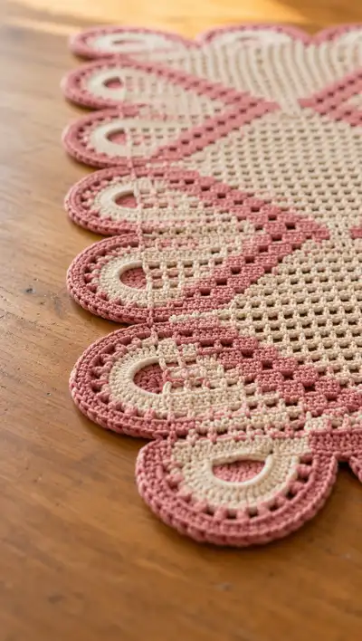 Vintage Pink & Cream Diamond Table Runner Pattern step 2 - assembly progress