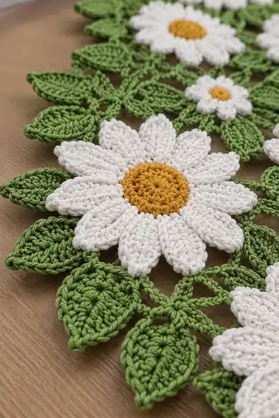 Daisy Lace Table Runner Pattern step 2 - assembly progress