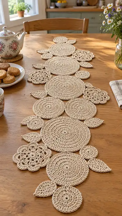 Floral Circle Table Runner Pattern step 1 - construction progress