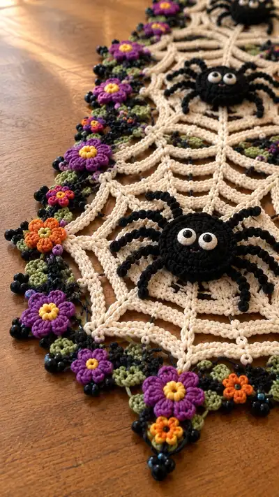 Spooky Spider Web Table Runner Pattern step 2 - assembly progress