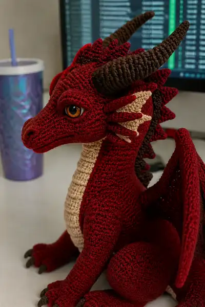 Big Crimson Demon Dragon with Curved Horns Amigurumi Pattern step 2 - assembly progress