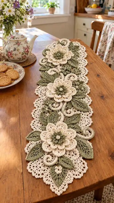 Floral Lace Table Runner Pattern step 1 - construction progress