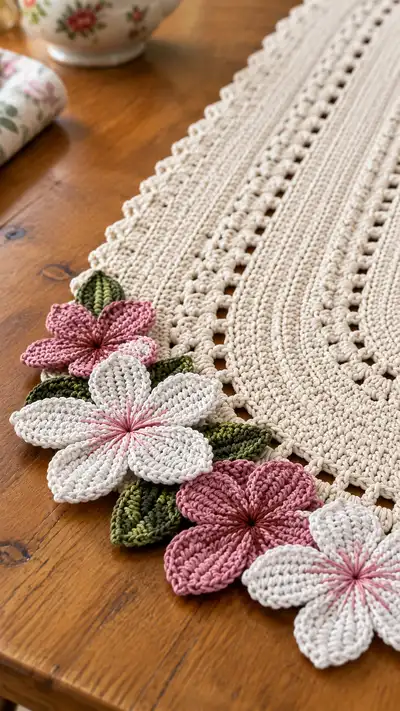 Elegant Oval Floral Table Runner Pattern step 2 - assembly progress