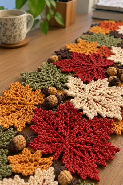 Autumn Leaves Table Runner Pattern step 2 - assembly progress