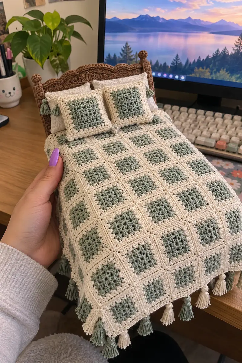 Sage Green Bedspread Pattern crochet pattern - detailed view of completed project