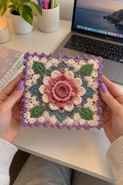Lavender Rose Garden Granny Square Pattern step 2 - assembly progress