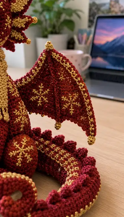 Regal Red Dragon Amigurumi Pattern step 2 - assembly progress