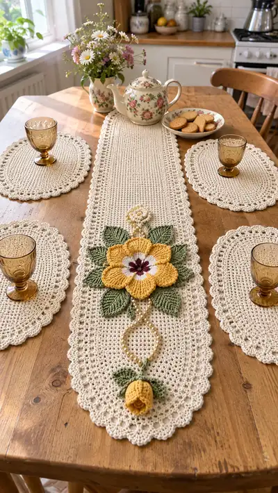 Vintage Floral Table Runner and Placemats Pattern step 1 - construction progress