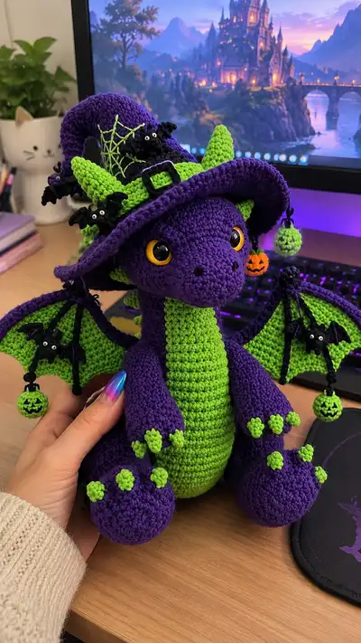 Halloween Witch Dragon Amigurumi Pattern step 1 - construction progress