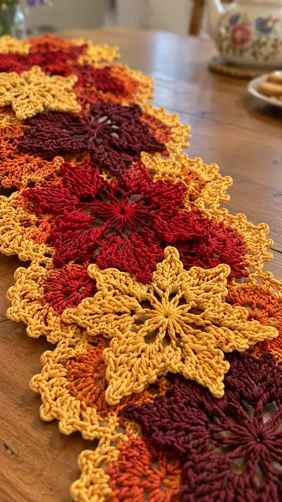 Autumn Floral Motif Table Runner Pattern step 2 - assembly progress
