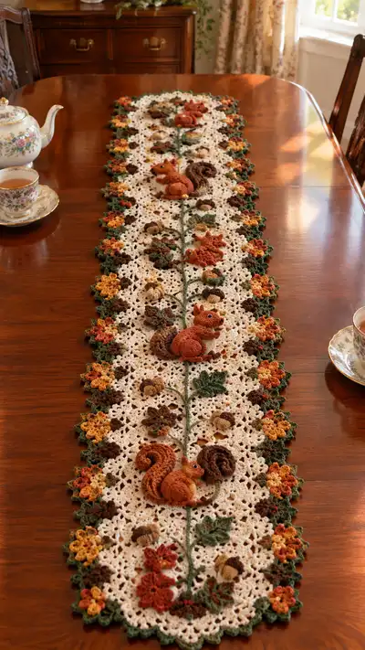 Rust And Cream Squirrel Vine Table Runner Pattern step 1 - construction progress