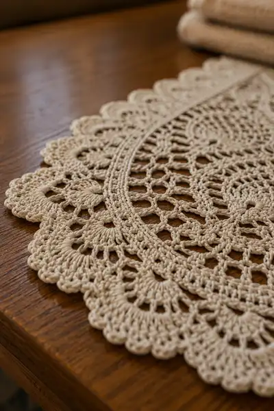 Elegant Pineapple Doily Table Runner Pattern step 2 - assembly progress