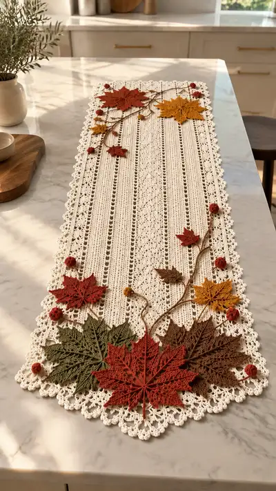 Elegant Autumn Leaves Table Runner Pattern step 1 - construction progress