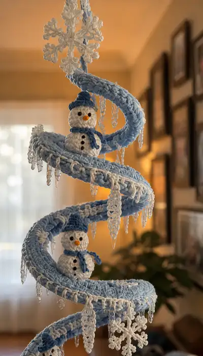 Winter Spiral Snowman Mobile Amigurumi Pattern step 2 - assembly progress