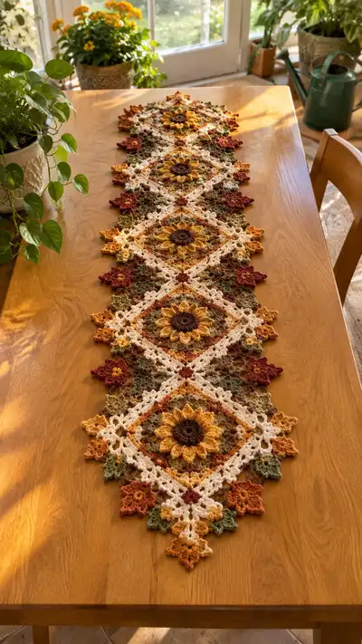 Autumn Sunflower Medallion Table Runner Pattern step 1 - construction progress