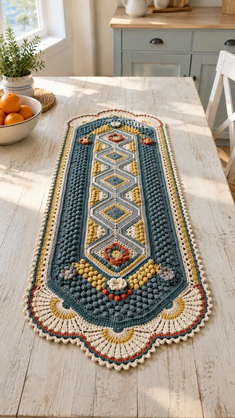 Boho Geometric Table Runner Pattern crochet pattern - detailed view of completed project