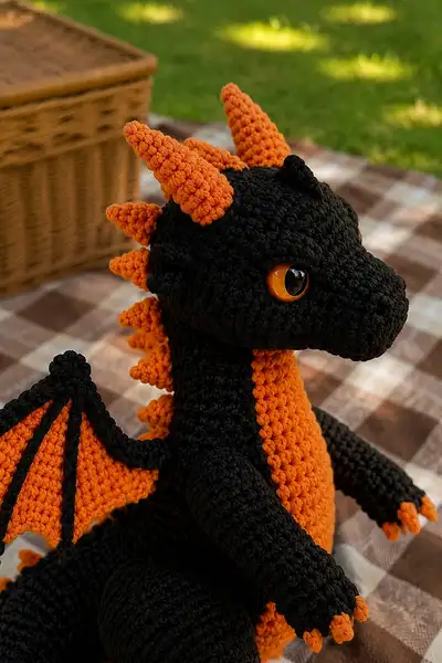 Halloween Dragon Amigurumi Pattern step 2 - assembly progress