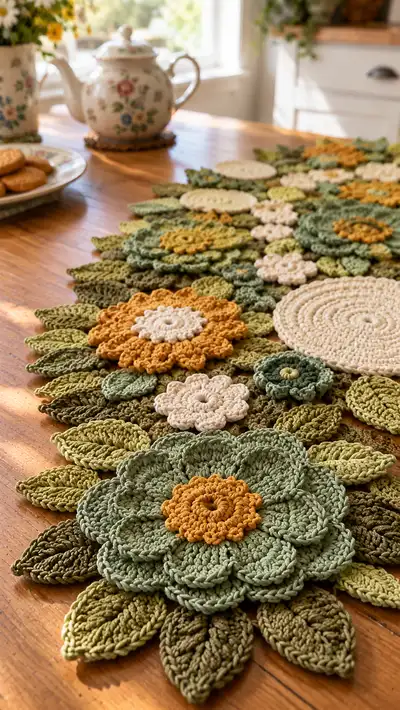 Botanical Bloom Table Runner Pattern step 2 - assembly progress