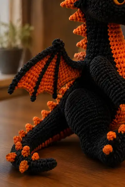 Spooky Cute Halloween Dragon Amigurumi Pattern step 2 - assembly progress