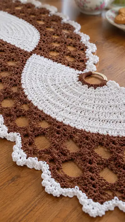 Vintage Two-Tone Scalloped Table Runner Pattern step 2 - assembly progress
