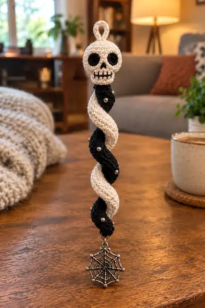 Halloween Spiral Hanging Ornament Garland 4 Pattern step 2 - assembly progress