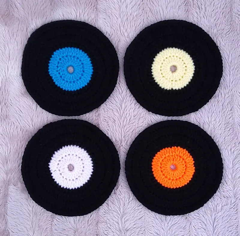 Free Beginner Friendly crochet pattern: Vinyl Record Coasters Pattern - Easy to follow tutorial