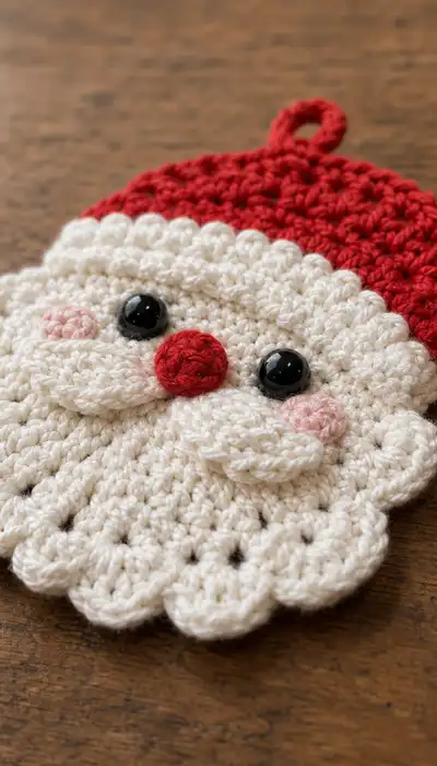Classic Santa Face Ornament Pattern step 2 - assembly progress