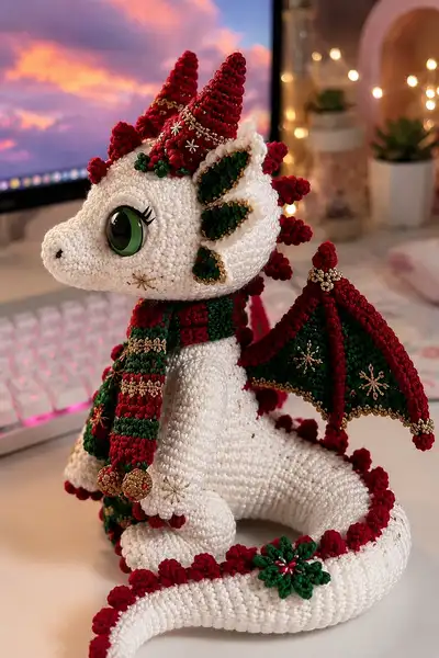 Festive Dragon Amigurumi Pattern step 2 - assembly progress