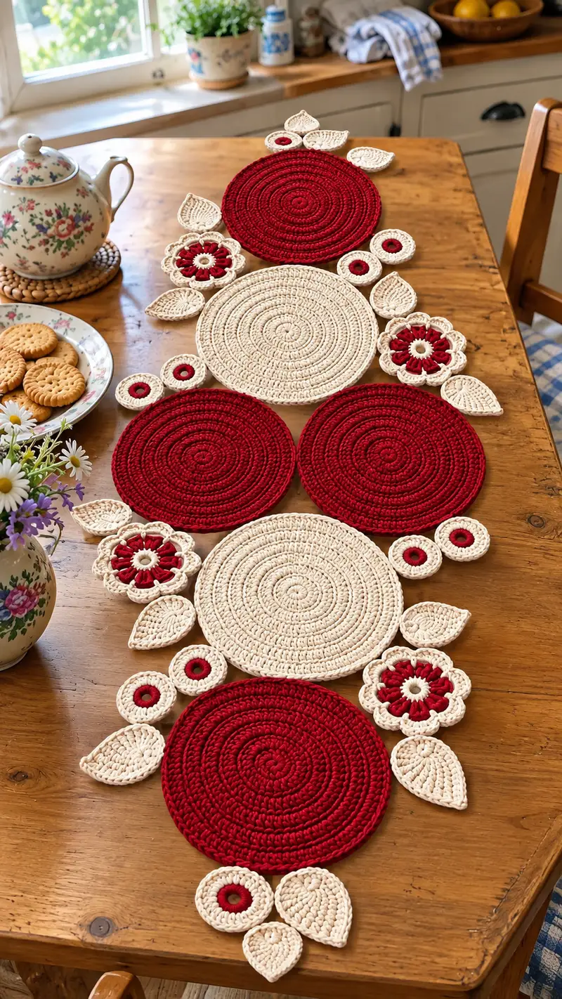 Scandinavian Inspired Floral Table Runner Pattern crochet pattern - detailed view of completed project