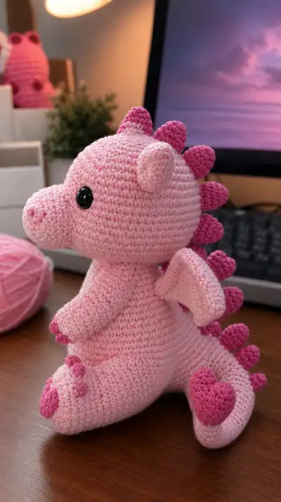 Sweet Pink Dragon Amigurumi Pattern step 2 - assembly progress