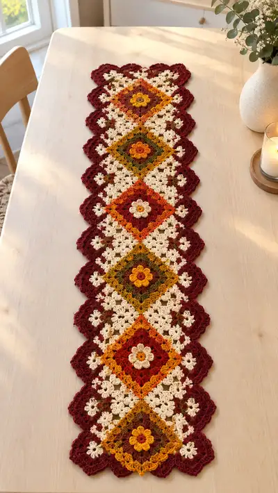 Autumn Diamond Table Runner Pattern step 1 - construction progress