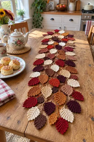 Autumn Ombre Oak Leaf Strip Table Runner Pattern step 1 - construction progress