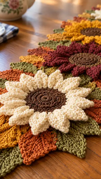 Sunflower Table Runner Pattern step 2 - assembly progress