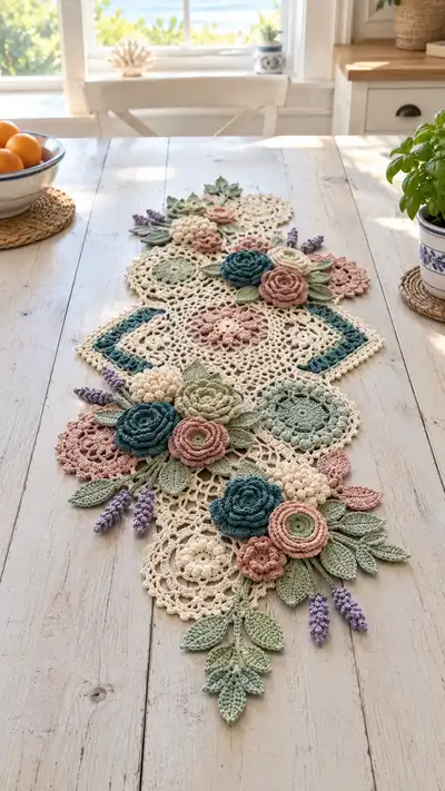 Floral Lace Table Runner Pattern step 1 - construction progress