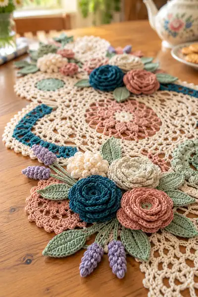 Vintage Floral Table Runner Pattern step 2 - assembly progress