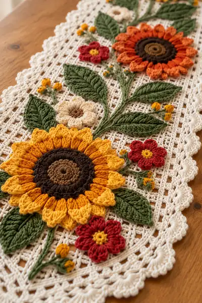 Sunflower Meadow Table Runner Pattern step 2 - assembly progress