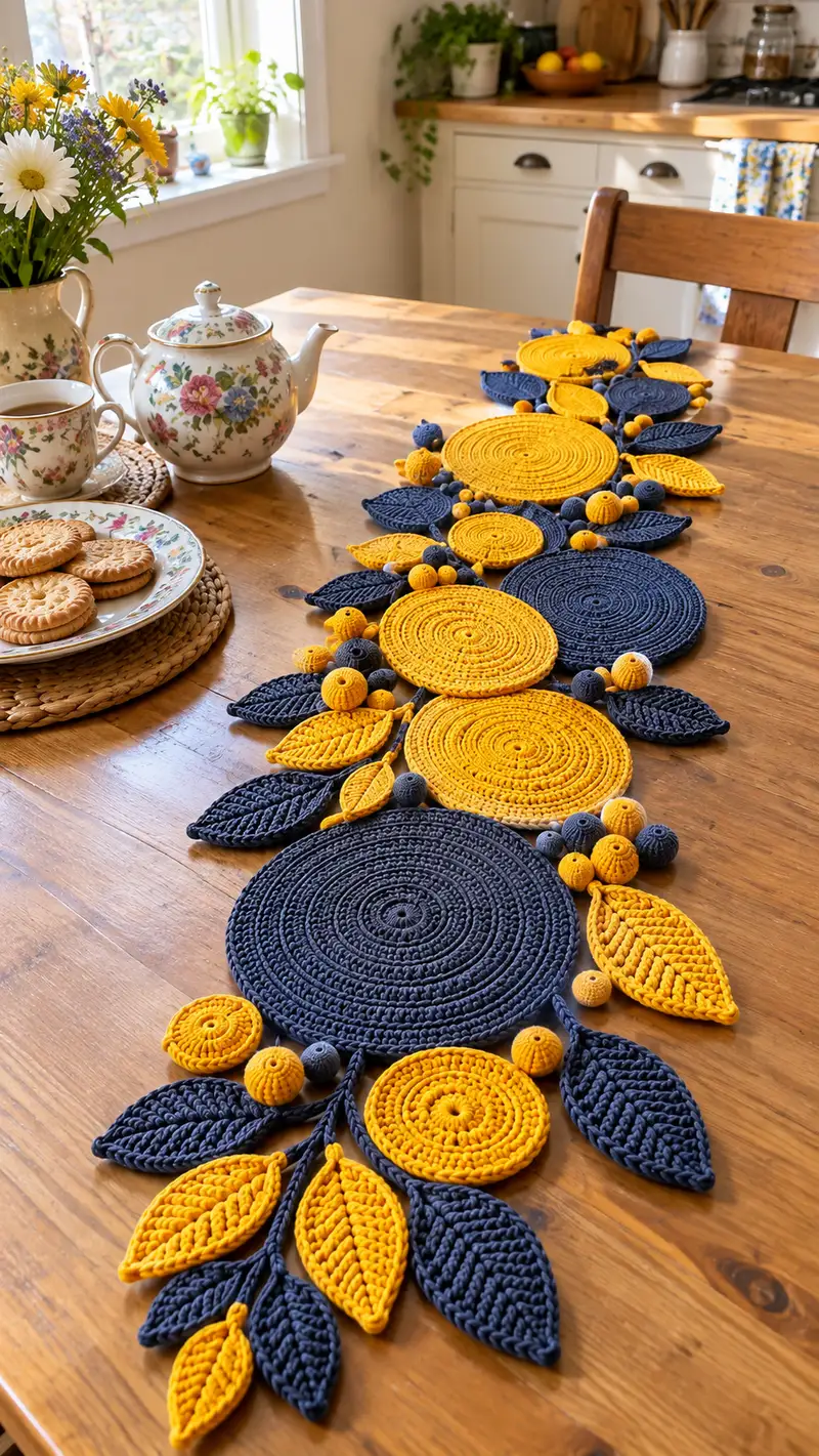 Sunflower-Inspired Circular Table Runner Pattern crochet pattern - detailed view of completed project