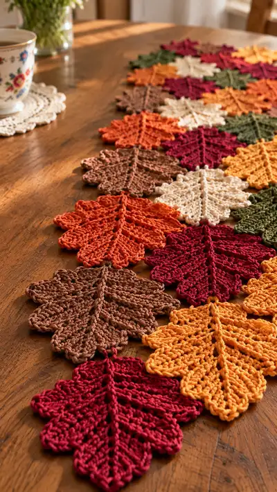 Autumn Leaves Table Runner Pattern step 2 - assembly progress