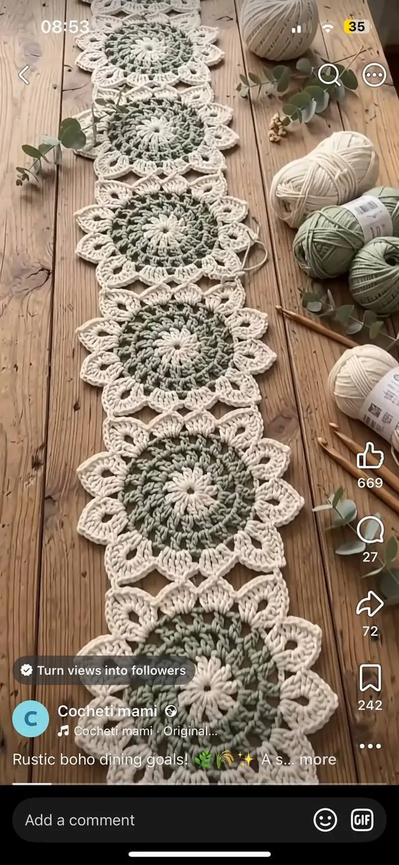 Rustic Boho Table Runner Pattern crochet pattern - detailed view of completed project